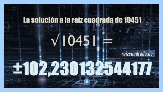 Solución obtenida en la resolución operación matemática raíz cuadrada de 10451