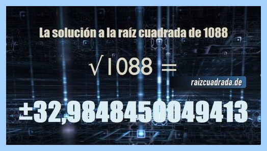 Número final de la resolución operación matemática raíz cuadrada del número 1088