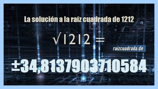 resultado obtenido en la resolución operación matemática raíz del número 1212