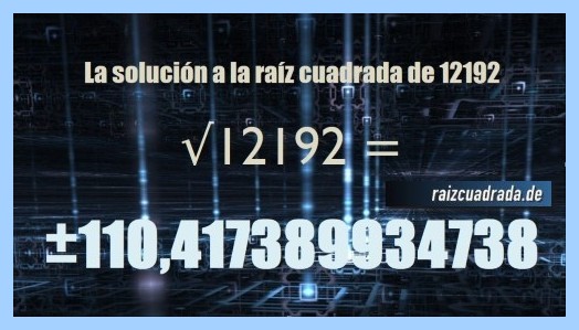 Solución que se obtiene en la raíz cuadrada de 12192