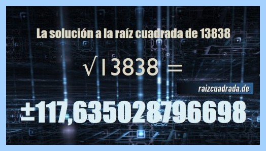 Número final de la resolución operación matemática raíz del número 13838
