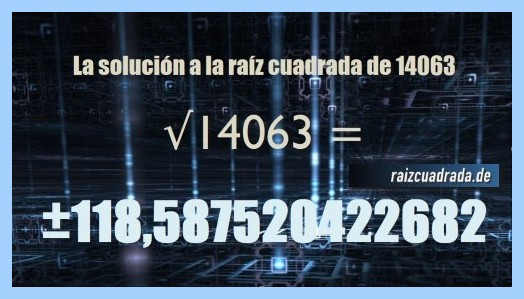 Solución final de la operación matemática raíz cuadrada del número 14063