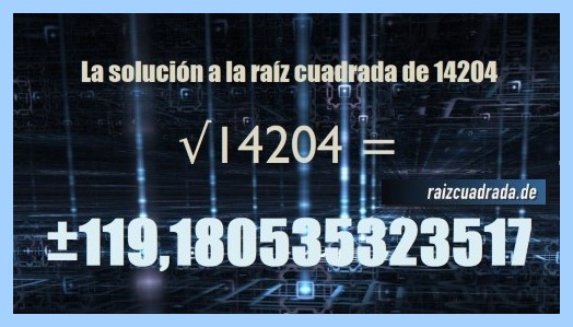 Solución conseguida en la resolución operación matemática raíz cuadrada del número 14204