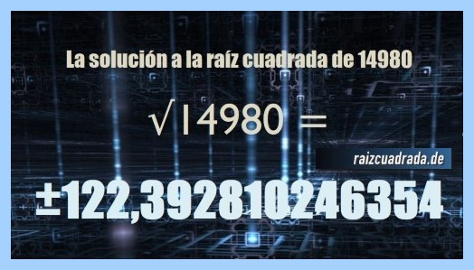 Solución conseguida en la resolución operación matemática raíz de 14980