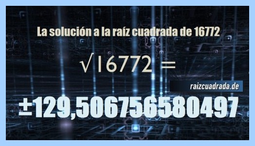 Solución finalmente hallada en la resolución operación matemática raíz de 16772