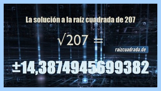 Solución conseguida en la resolución operación matemática raíz cuadrada del número 207