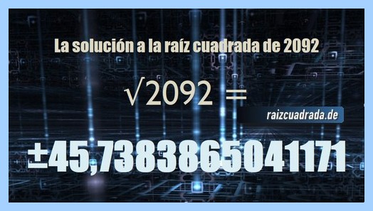 resultado final de la resolución operación matemática raíz del número 2092