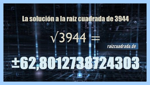 Número finalmente hallado en la resolución operación matemática raíz cuadrada de 3944