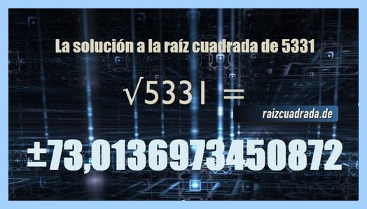 Solución conseguida en la resolución operación raíz cuadrada del número 5331