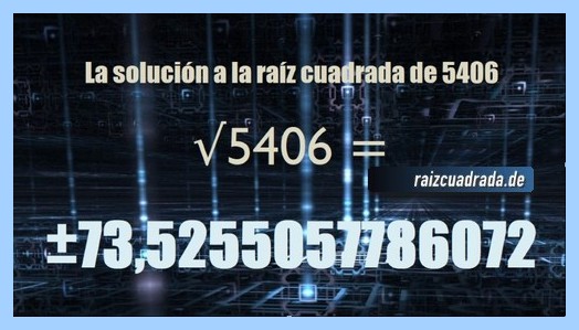 Solución conseguida en la operación raíz cuadrada del número 5406