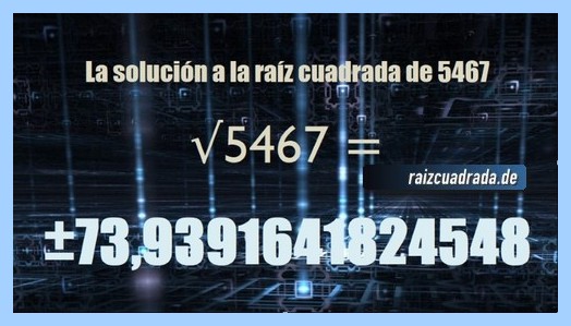 resultado obtenido en la resolución operación matemática raíz cuadrada de 5467