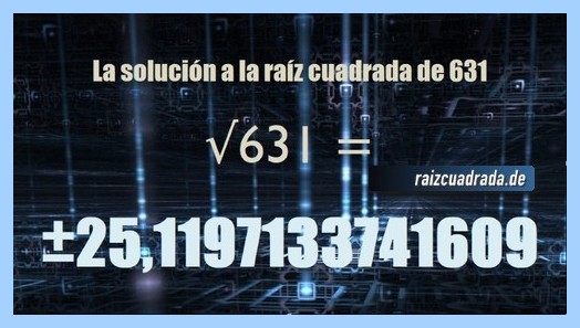 Solución obtenida en la operación matemática raíz cuadrada del número 631