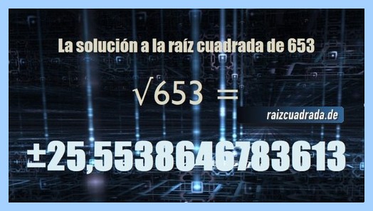 Solución finalmente hallada en la resolución operación matemática raíz cuadrada del número 653
