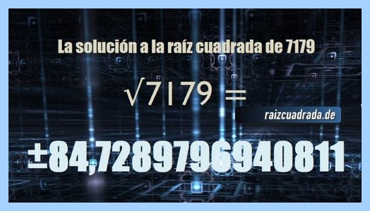 Solución que se obtiene en la resolución operación matemática raíz cuadrada del número 7179