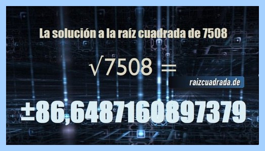 Número finalmente hallado en la resolución operación matemática raíz cuadrada de 7508