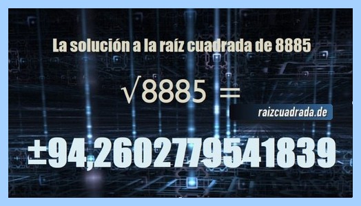 Solución conseguida en la resolución operación raíz cuadrada de 8885