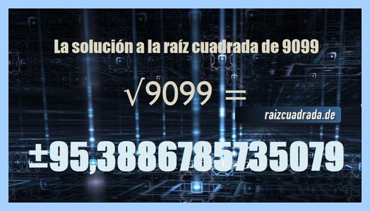 Solución conseguida en la resolución operación matemática raíz del número 9099