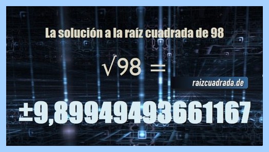 Solución conseguida en la resolución raíz cuadrada del número 98